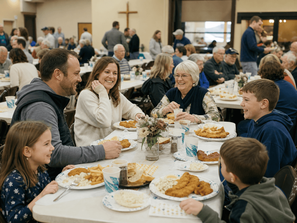 Council families gathered for a parish dinner